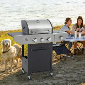 3 Burner Barbecue Grill (Color: Silver)