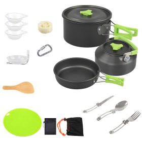 16Pcs Camping Cooking Ware Set (Color: Green)
