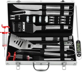 Complete Grilling Set (Option: Silver-Stainless Steel)