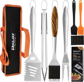 Grilljoy 8PCS Heavy Duty BBQ Grill Tools Set (Option: Orange-Premium Stainless Steel)