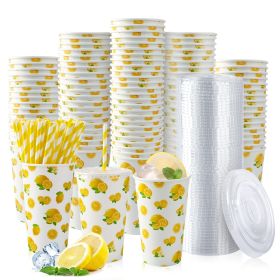 180pcs Lemonade Paper Cups With Lids And Straws (Option: 65410328G13)
