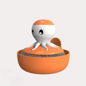 Cartoon Octopus Pot Brush With Holder (Color: Orange)