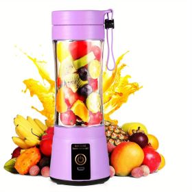 380ML Portable Blender With 6 Blades Rechargeable USB (Color: Purple)
