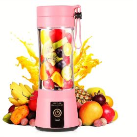 380ML Portable Blender With 6 Blades Rechargeable USB (Color: Pink)