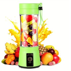 380ML Portable Blender With 6 Blades Rechargeable USB (Color: Green)