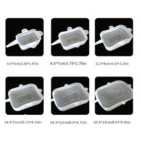 6pcs Rectangular Silicone Fresh-keeping Lid; Eco-friendly Reusable Food Covers For Bowls; Cups; Cans; Fit Different Sizes & Shapes Of Container; (Color: Transparent White 6pcs)